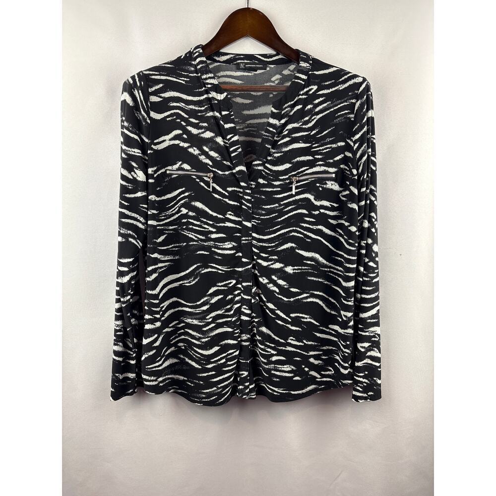Women’s I.N.C International Concepts Large Black Tiger Striped Blouse